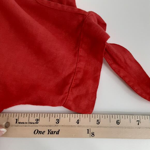 Terzo Millennio Puff Sleeve Shift Dress 100% Linen Cherry Red Womens M Resort - Picture 10 of 10
